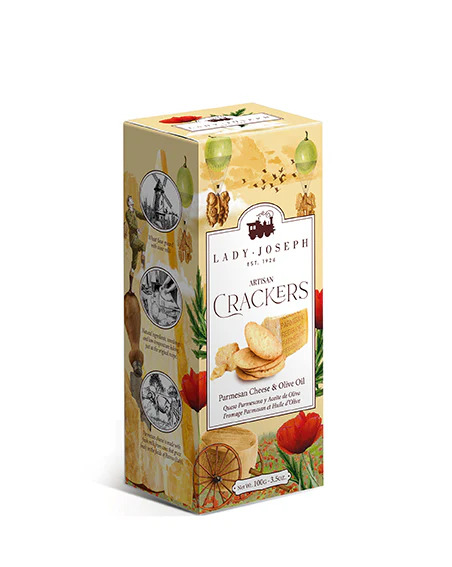 Crackers artesanos con queso parmigiano reggiano y aceite de oliva Lady Joseph