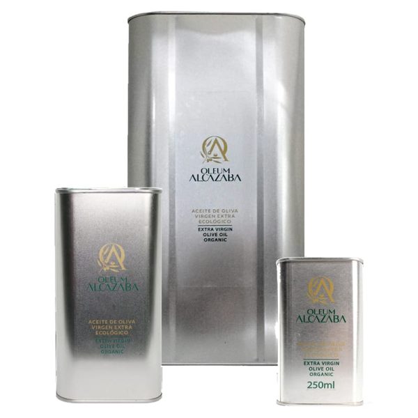Organic Picual variety Extra Virgin Olive Oil in tin, Oleum Alcazaba 5L/1L/250ml
